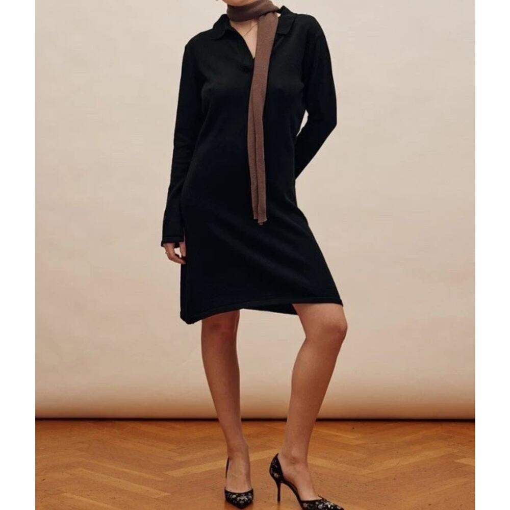 Ann Mashburn Extra Fine Merino Wool Long Sleeve Black Dress Women's Size Medium